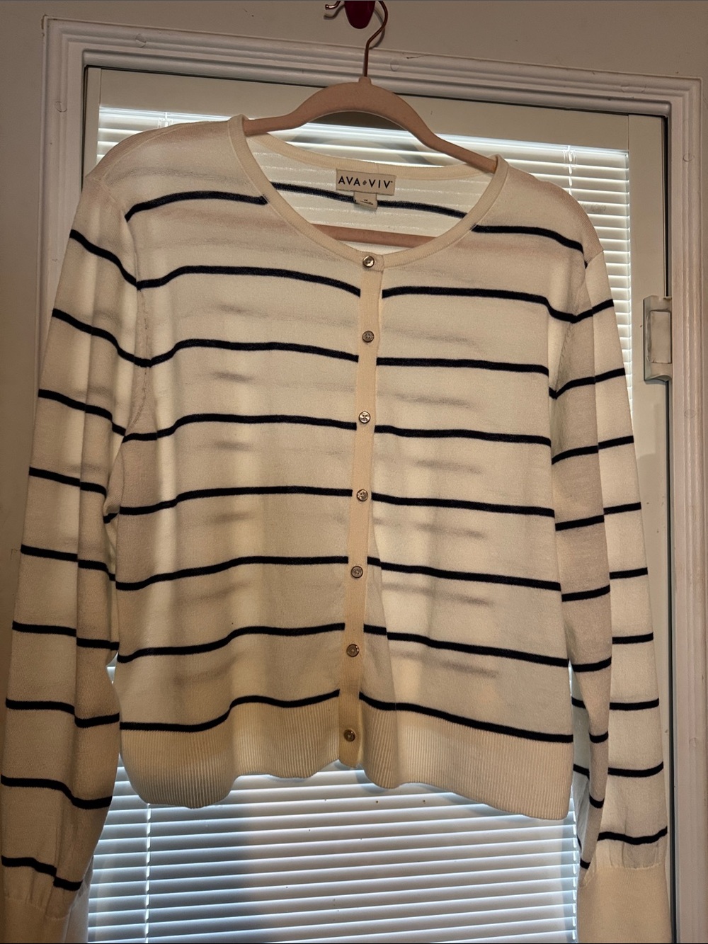Target Ava & Viv light weight Cream Cardigan with Navy Blue Stripes